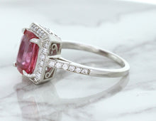 Load image into Gallery viewer, 2.79ct Cushion Pink Sapphire Ring with Diamond Halo in 18K White Gold