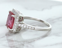 Load image into Gallery viewer, 2.79ct Cushion Pink Sapphire Ring with Diamond Halo in 18K White Gold
