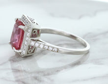 Load image into Gallery viewer, 2.79ct Cushion Pink Sapphire Ring with Diamond Halo in 18K White Gold
