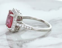Load image into Gallery viewer, 2.79ct Cushion Pink Sapphire Ring with Diamond Halo in 18K White Gold