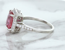 Load image into Gallery viewer, 2.79ct Cushion Pink Sapphire Ring with Diamond Halo in 18K White Gold