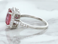 Load image into Gallery viewer, 2.79ct Cushion Pink Sapphire Ring with Diamond Halo in 18K White Gold