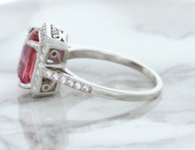 Load image into Gallery viewer, 2.79ct Cushion Pink Sapphire Ring with Diamond Halo in 18K White Gold