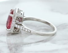 Load image into Gallery viewer, 2.79ct Cushion Pink Sapphire Ring with Diamond Halo in 18K White Gold