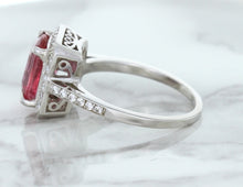 Load image into Gallery viewer, 2.79ct Cushion Pink Sapphire Ring with Diamond Halo in 18K White Gold