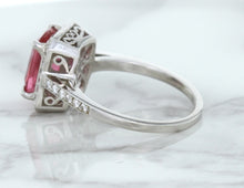 Load image into Gallery viewer, 2.79ct Cushion Pink Sapphire Ring with Diamond Halo in 18K White Gold
