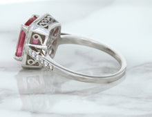 Load image into Gallery viewer, 2.79ct Cushion Pink Sapphire Ring with Diamond Halo in 18K White Gold