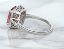 Load image into Gallery viewer, 2.79ct Cushion Pink Sapphire Ring with Diamond Halo in 18K White Gold