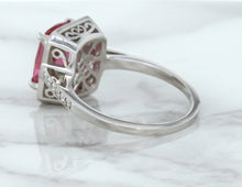 Load image into Gallery viewer, 2.79ct Cushion Pink Sapphire Ring with Diamond Halo in 18K White Gold