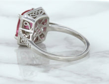 Load image into Gallery viewer, 2.79ct Cushion Pink Sapphire Ring with Diamond Halo in 18K White Gold