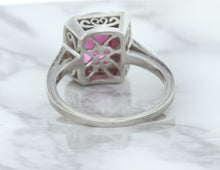 Load image into Gallery viewer, 2.79ct Cushion Pink Sapphire Ring with Diamond Halo in 18K White Gold