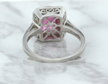 Load image into Gallery viewer, 2.79ct Cushion Pink Sapphire Ring with Diamond Halo in 18K White Gold
