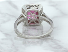 Load image into Gallery viewer, 2.79ct Cushion Pink Sapphire Ring with Diamond Halo in 18K White Gold
