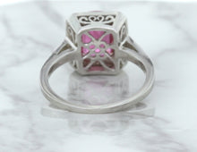 Load image into Gallery viewer, 2.79ct Cushion Pink Sapphire Ring with Diamond Halo in 18K White Gold