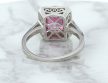 Load image into Gallery viewer, 2.79ct Cushion Pink Sapphire Ring with Diamond Halo in 18K White Gold