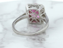 Load image into Gallery viewer, 2.79ct Cushion Pink Sapphire Ring with Diamond Halo in 18K White Gold