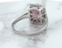 Load image into Gallery viewer, 2.79ct Cushion Pink Sapphire Ring with Diamond Halo in 18K White Gold
