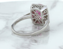 Load image into Gallery viewer, 2.79ct Cushion Pink Sapphire Ring with Diamond Halo in 18K White Gold