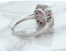Load image into Gallery viewer, 2.79ct Cushion Pink Sapphire Ring with Diamond Halo in 18K White Gold