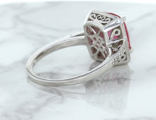 Load image into Gallery viewer, 2.79ct Cushion Pink Sapphire Ring with Diamond Halo in 18K White Gold