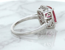 Load image into Gallery viewer, 2.79ct Cushion Pink Sapphire Ring with Diamond Halo in 18K White Gold