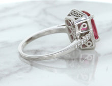 Load image into Gallery viewer, 2.79ct Cushion Pink Sapphire Ring with Diamond Halo in 18K White Gold