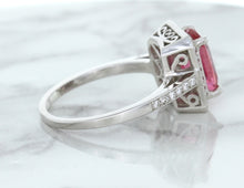 Load image into Gallery viewer, 2.79ct Cushion Pink Sapphire Ring with Diamond Halo in 18K White Gold