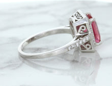 Load image into Gallery viewer, 2.79ct Cushion Pink Sapphire Ring with Diamond Halo in 18K White Gold