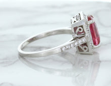 Load image into Gallery viewer, 2.79ct Cushion Pink Sapphire Ring with Diamond Halo in 18K White Gold