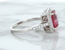 Load image into Gallery viewer, 2.79ct Cushion Pink Sapphire Ring with Diamond Halo in 18K White Gold
