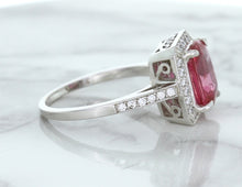 Load image into Gallery viewer, 2.79ct Cushion Pink Sapphire Ring with Diamond Halo in 18K White Gold