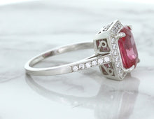 Load image into Gallery viewer, 2.79ct Cushion Pink Sapphire Ring with Diamond Halo in 18K White Gold