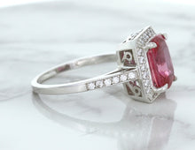 Load image into Gallery viewer, 2.79ct Cushion Pink Sapphire Ring with Diamond Halo in 18K White Gold