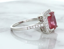 Load image into Gallery viewer, 2.79ct Cushion Pink Sapphire Ring with Diamond Halo in 18K White Gold
