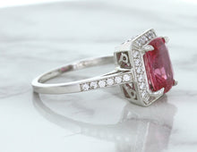 Load image into Gallery viewer, 2.79ct Cushion Pink Sapphire Ring with Diamond Halo in 18K White Gold
