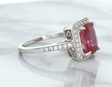 Load image into Gallery viewer, 2.79ct Cushion Pink Sapphire Ring with Diamond Halo in 18K White Gold