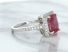 Load image into Gallery viewer, 2.79ct Cushion Pink Sapphire Ring with Diamond Halo in 18K White Gold