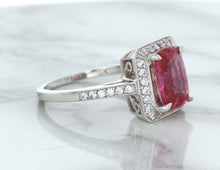 Load image into Gallery viewer, 2.79ct Cushion Pink Sapphire Ring with Diamond Halo in 18K White Gold