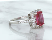 Load image into Gallery viewer, 2.79ct Cushion Pink Sapphire Ring with Diamond Halo in 18K White Gold