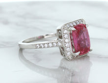 Load image into Gallery viewer, 2.79ct Cushion Pink Sapphire Ring with Diamond Halo in 18K White Gold
