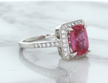 Load image into Gallery viewer, 2.79ct Cushion Pink Sapphire Ring with Diamond Halo in 18K White Gold