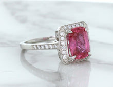 Load image into Gallery viewer, 2.79ct Cushion Pink Sapphire Ring with Diamond Halo in 18K White Gold