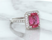 Load image into Gallery viewer, 2.79ct Cushion Pink Sapphire Ring with Diamond Halo in 18K White Gold