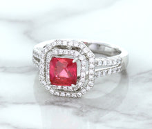 Load image into Gallery viewer, 1.50ct Princess Pink Sapphire Ring with Double Diamond Halo in 14K White Gold