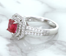 Load image into Gallery viewer, 1.50ct Princess Pink Sapphire Ring with Double Diamond Halo in 14K White Gold