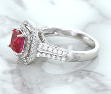 Load image into Gallery viewer, 1.50ct Princess Pink Sapphire Ring with Double Diamond Halo in 14K White Gold