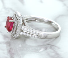 Load image into Gallery viewer, 1.50ct Princess Pink Sapphire Ring with Double Diamond Halo in 14K White Gold