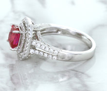 Load image into Gallery viewer, 1.50ct Princess Pink Sapphire Ring with Double Diamond Halo in 14K White Gold