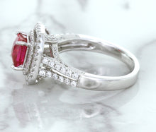 Load image into Gallery viewer, 1.50ct Princess Pink Sapphire Ring with Double Diamond Halo in 14K White Gold