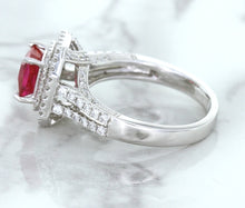 Load image into Gallery viewer, 1.50ct Princess Pink Sapphire Ring with Double Diamond Halo in 14K White Gold
